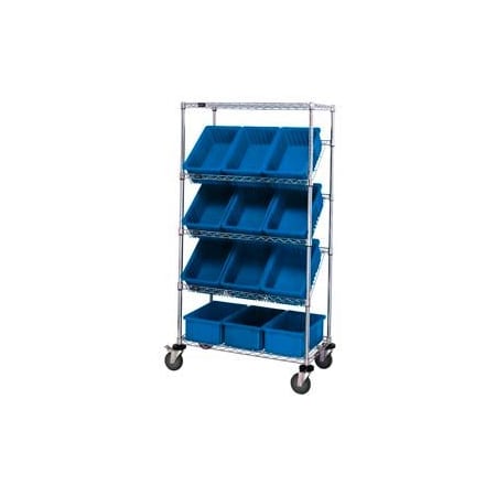 Global Industrial Easy Access Slant Shelf Chrome Wire Cart 12 8in Grid Containers BL 36inLx18x63 269001BL